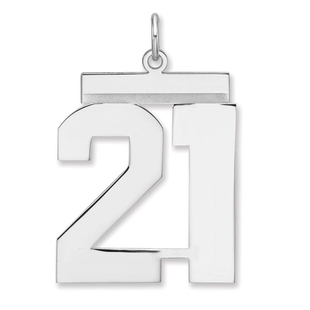 Sterling Silver, Athletic Collection, XL Polished Number 21 Pendant